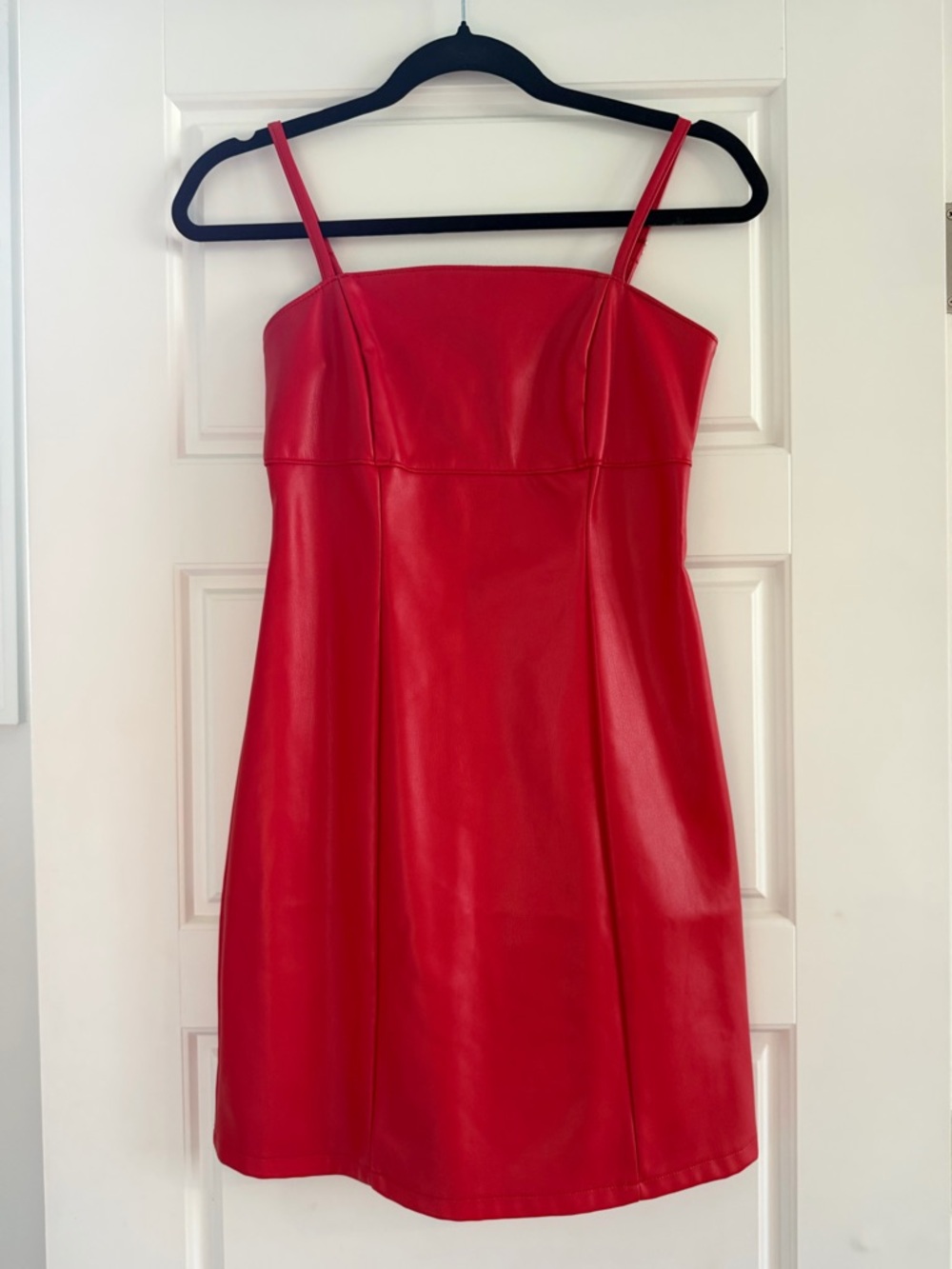 Red Faux-Leather Mini Dress with Spaghetti Straps
